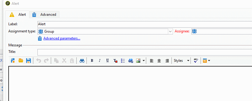 Select delivery template in the Alert activity 