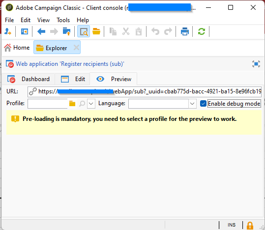 Adobe Campaign Classic - web application debug mode