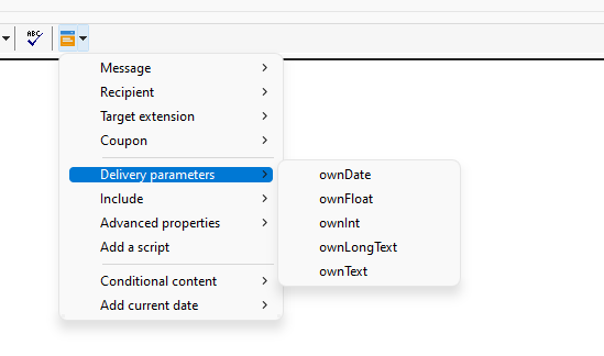 Adobe Campaign Classic - select delivery parameters from template personalization menu