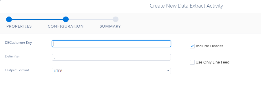 Data extract activity set encoding to utf-8